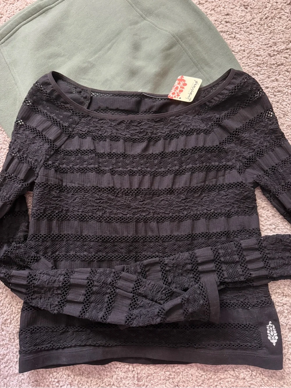 Free People Movement Black Lace Open Knit Long Sleeve Top M/L NWT